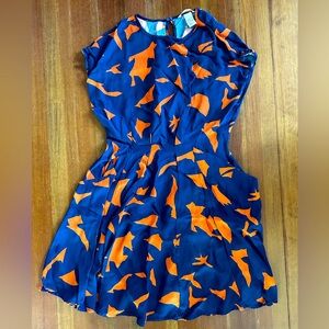 H&M blue and orange cinched waist mini dress